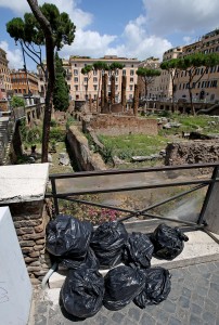 Erba alta e degrado negli scavi di Largo di Torre Argentina a Roma