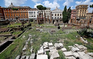 Erba alta e degrado negli scavi di Largo di Torre Argentina a Roma