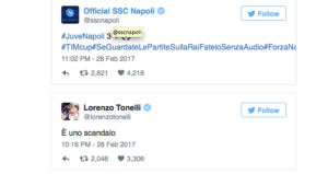 Su Twitter proteste partenopee dopo Juventus-Napoli