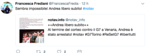 Il tweet in favore di Andrea Bonadonna