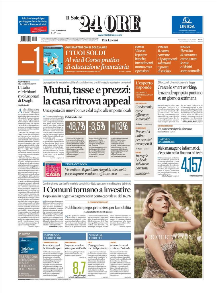 Le prime pagine dei quotidiani che sono in edicola oggi 22 febbraio