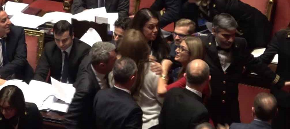 Bagarre in Senato, la Pd contro il grillino: «Mi ha messo le mani addosso» (video)