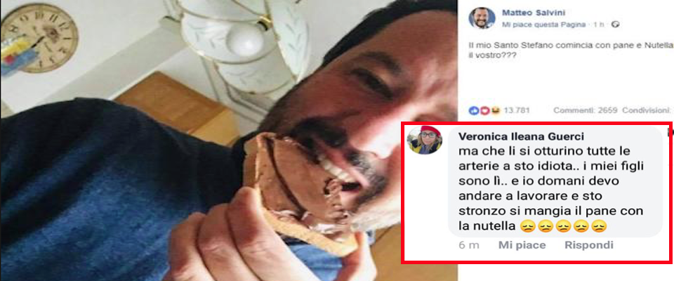 Selfie con la Nutella: medico augura la morte per occlusione arteriosa a Salvini