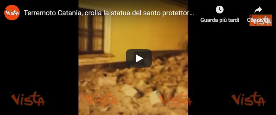 A Pennisi crolla la statua del santo che protegge dai terremoti (video)