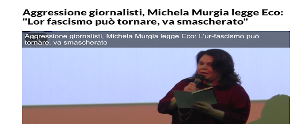 Al convegno antifascista dell’Espresso Murgia legge Umberto Eco, ma Repubblica sbaglia il titolo… (video)