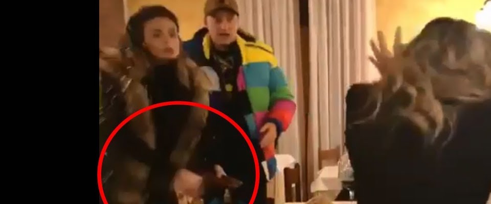 La “Bonas” chiede un selfie a Facchinetti, la moglie le tira un bicchiere in faccia (video)