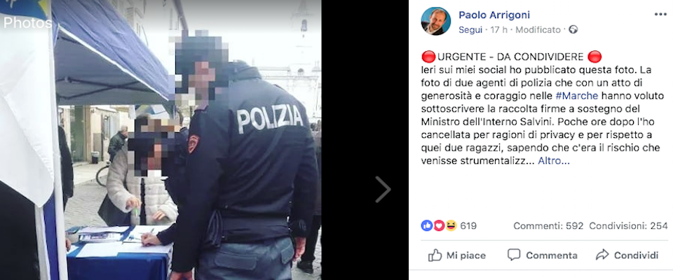 Il senatore leghista inguaia 2 poliziotti che avevano firmato la petizione pro Salvini