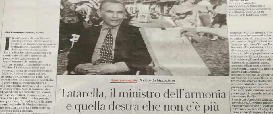 Vent’anni dopo la sua morte, “Repubblica” omaggia Pinuccio Tatarella e la destra dialogante