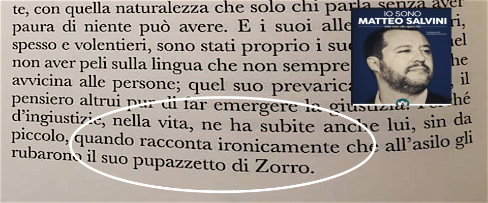 Impazza sul web il libro “censurato” di Salvini: ironie sull’aneddoto del pupazzetto di Zorro rubato…