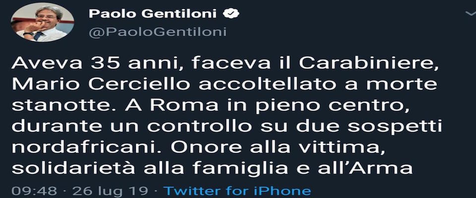 E Gentiloni, zitto zitto, rimuove il suo tweet sui “due sospetti nordafricani”