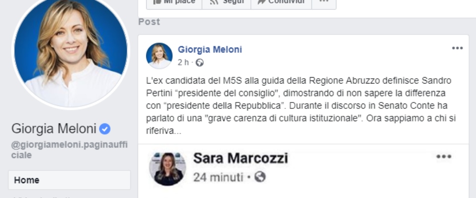 Meloni smaschera l’ignoranza a 5 Stelle: «Non sanno neppure chi era Pertini»