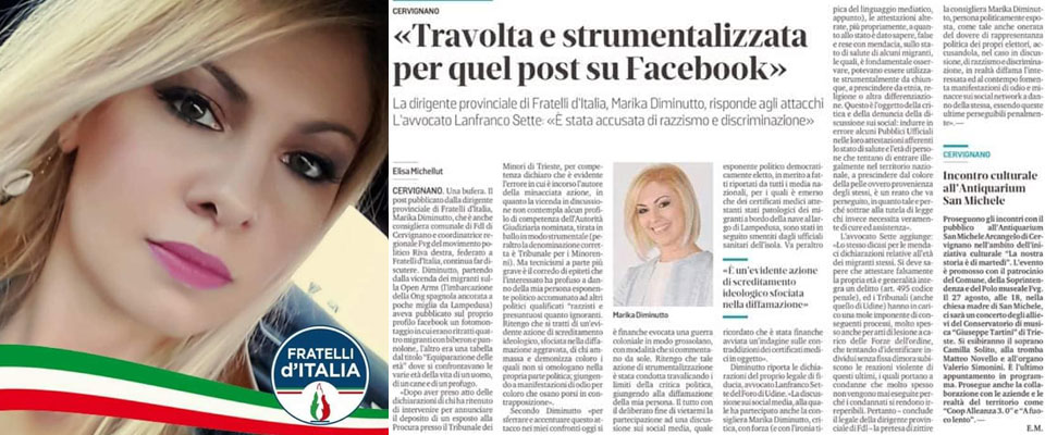 «Topaccia di fogna»: linciaggio fb contro Diminutto (FdI). Riva Destra: «Inaccettabile»