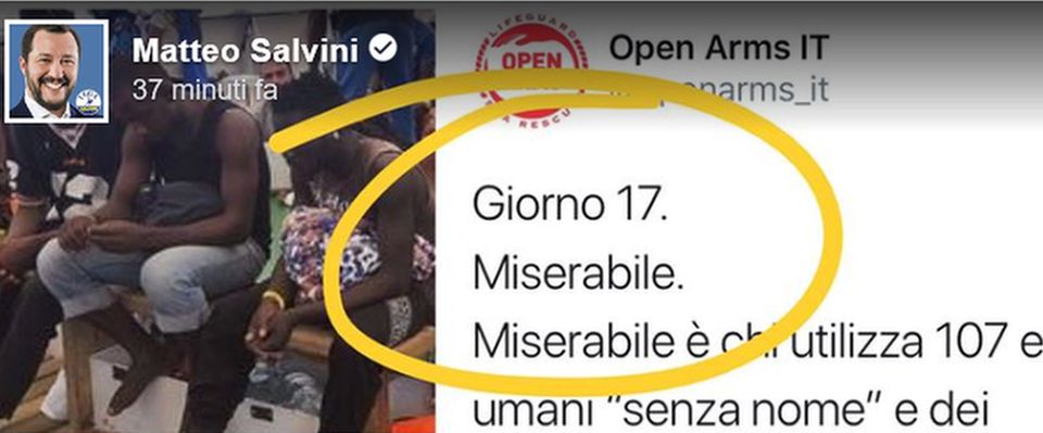 Salvini: «Open Arms tiene in ostaggio a bordo finti malati e finti minorenni»