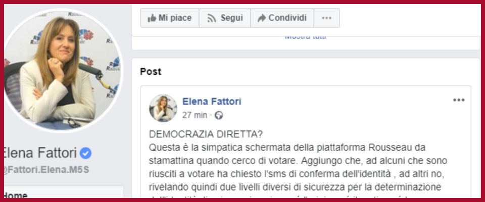 Rousseau, la Fattori (M5S) posta la schermata nera: «Cerco di votare e trovo questo…»