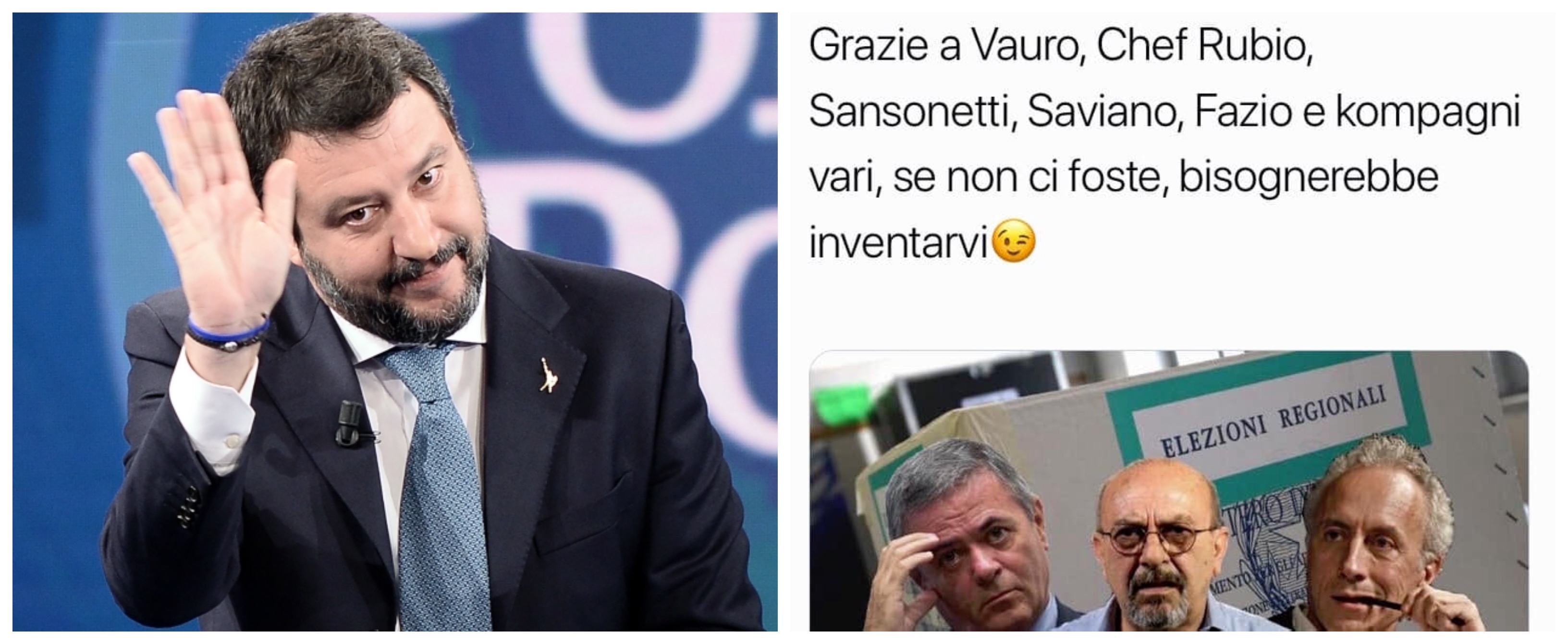 Umbria, Salvini beffardo: «Grazie kompagni». E Vauro s’infuria: «Grazie al c…»