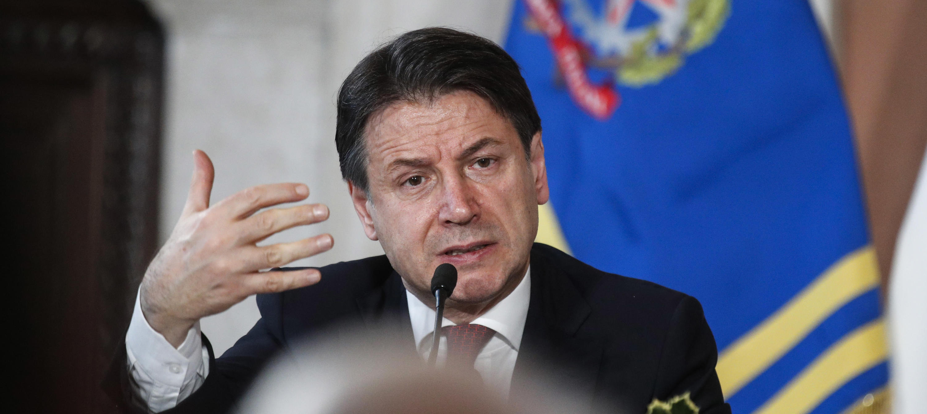 Il presidente del Consiglio Giuseppe Conte a Villa Madama durante la conferenza stampa di fine anno, Roma 28 dicembre 2019. ANSA/GIUSEPPE LAMI