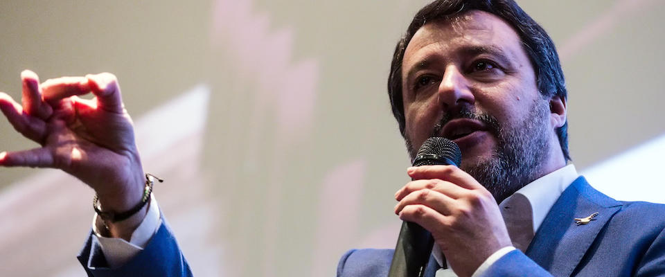 Il segretario della Lega Matteo Salvini durante il convegno organizzato dal Comitato Permanente #NoiProfessionisti in collaborazione con Confapi presso il cinema Adriano, Roma, 18 dicembre 2019. ANSA/ANGELO CARCONI