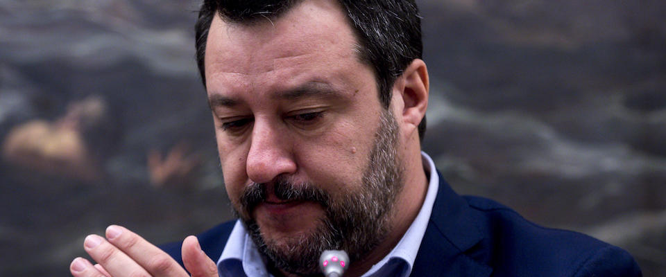 Il segretario della Lega Matteo Salvini durante la presentazione del libro ‚ÄúFlat Taxation‚Äù di Massimo Bitonci, Roma, 19 dicembre 2019. ANSA/ANGELO CARCONI