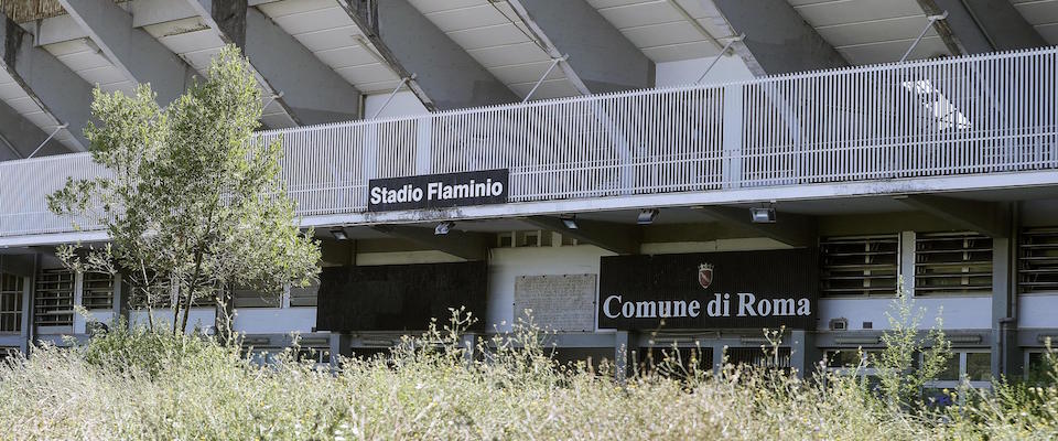 Lo stadio Flaminio di Pier Luigi e Antonio Nervi abbandonato al degrado e alla sporcizia, Roma, 6 agosto 2019. RICCARDO ANTIMIANI