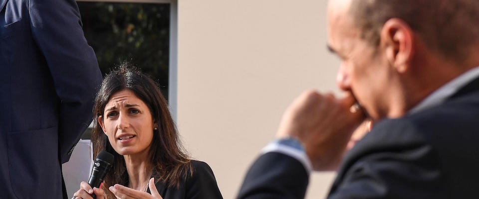 Il presidente della Regione Lazio, Nicola Zingaretti (D), e il sindaco di Roma, Virginia Raggi, durante l’inaugurazione del Talent Garden Ostiense, il nuovo campus della piattaforma leader in Europa per il networking e la formazione nell’ambito dell’innovazione digitale, Roma, 14 ottobre 2019. ANSA / ALESSANDRO DI MEO