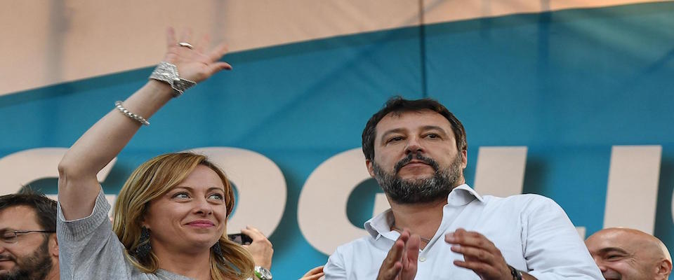 (L-R) Leader of Forza Italia party, Silvio Berlusconi, Leader of Fratelli d’Italia party, Giorgia Meloni and the Secretary of League party Matteo Salvini during  the anti-government rally called by the League party in Rome, 19 October 2019. ANSA/ALESSANDRO DI MEO