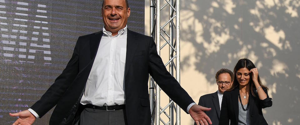 Il presidente della Regione Lazio, Nicola Zingaretti, e il sindaco di Roma, Virginia Raggi, durante l’inaugurazione del Talent Garden Ostiense, il nuovo campus della piattaforma leader in Europa per il networking e la formazione nell’ambito dell’innovazione digitale, Roma, 14 ottobre 2019. ANSA / ALESSANDRO DI MEO