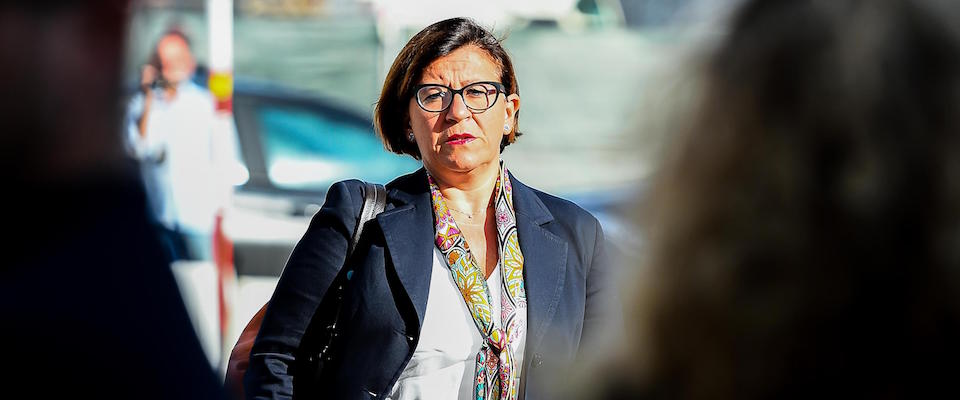 Italian Minister of Defence Elisabetta Trenta gathers to an official ceremony on the first anniversary of the Morandi highway bridges collapse, in Genoa, Italy, 14 August 2019
ANSA/SIMONE ARVEDA