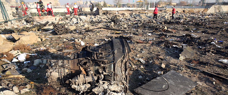 epa08118590 (FILE) – One of the engines of the plane lies among the wreckage after a Ukraine International Airlines Boeing 737-800 carrying 176 people crashed near Imam Khomeini Airport in Tehran, killing everyone on board, in Shahriar, Iran, 08 January 2020 (reissued 11 January 2020). According to media reports, the Iranian military released a statement on 11 January claiming that Ukraine International Airlines flight 752 was shot down due to a human error.  EPA/ABEDIN TAHERKENAREH