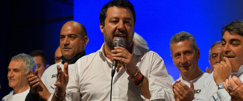 Matteo Salvini a Crotone insieme ai candidati della Lega alle regionali in Calabria, Crotone, 10 gennaio 2020. ANSA/LUIGI SALSINI