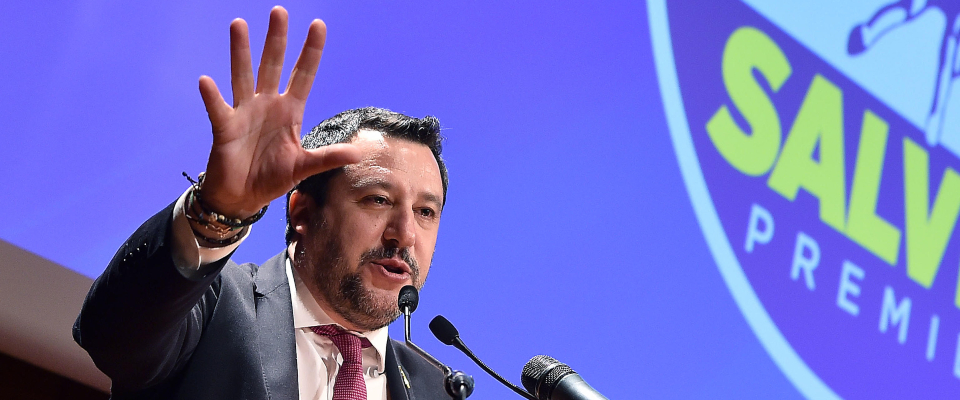 Matteo Salvini segretario Lega durante il “Giro d’Italia” tour presso la sala 500 del Lingotto, Torino, 13 febbraio 2020 ANSA/ ALESSANDRO DI MARCO