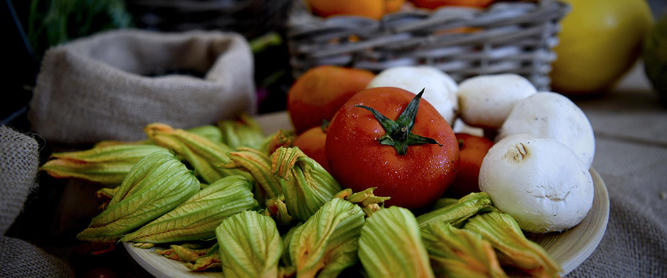 Pomodori, fiori di zucca e funghi tra i prodotti della dieta Mediterranea.
ANSA / CIRO FUSCO