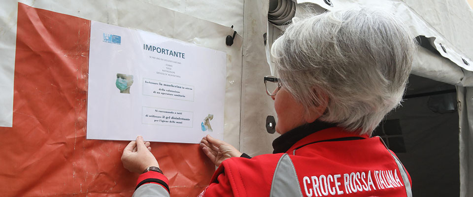 A pre-triage tent set up in front of the Santa Maria Nuova hospital in Florence, 25 February 2020. It is among the measures of the Tuscany Region to make people wear the mask for whom this measure is deemed necessary, before they enter the hospital’s emergency room. The tent was set up to sanitate the ambulance arrival area. ANSA / CLAUDIO GIOVANNINI