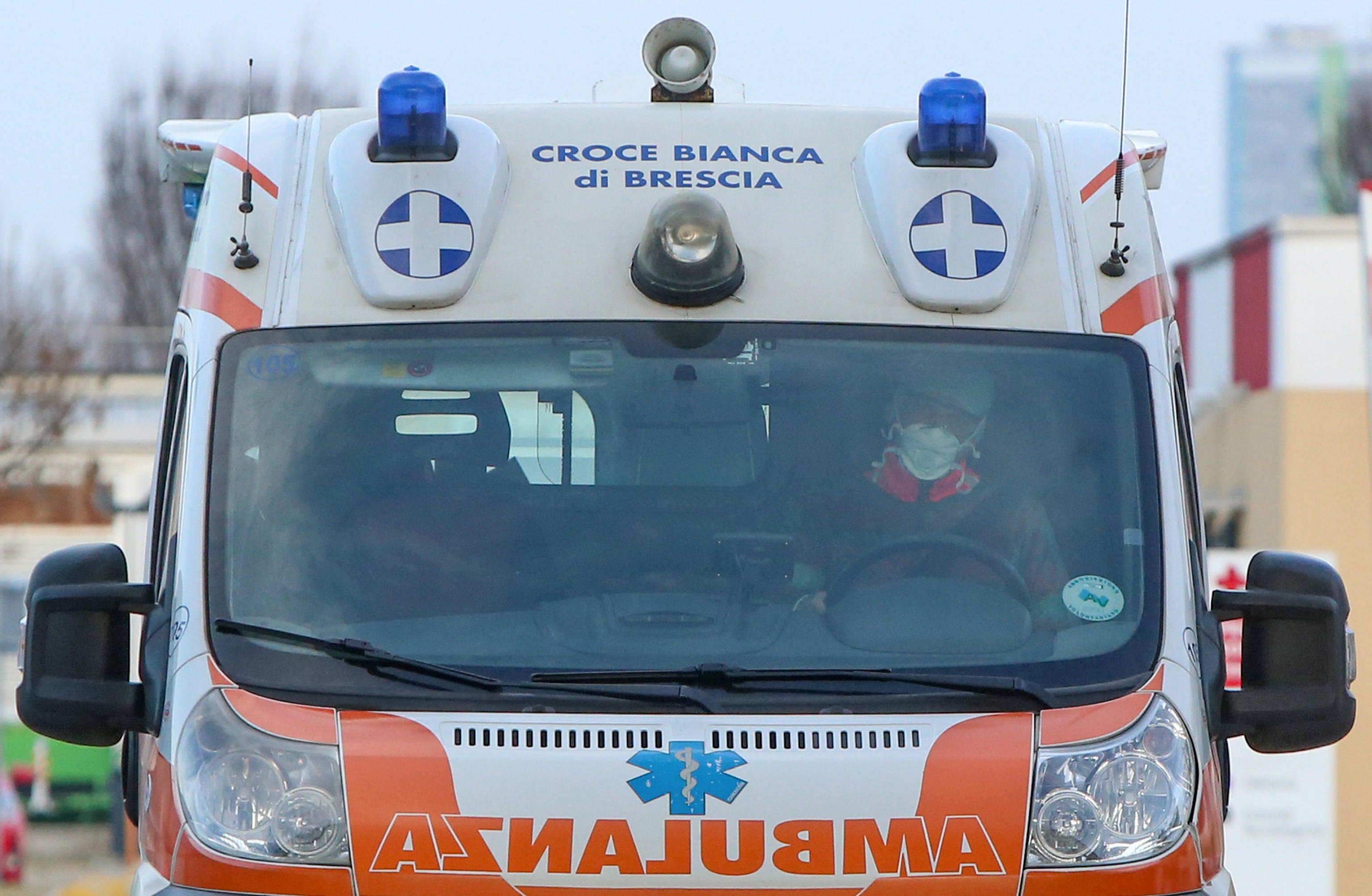 Nurses wearing protective masks against Coronavirus aboard an ambulance from the hospital’s emergency room ”Poliambulanza of Brescia”, Brescia, Italy, 24 February 2020.  ANSA / Filippo Venezia