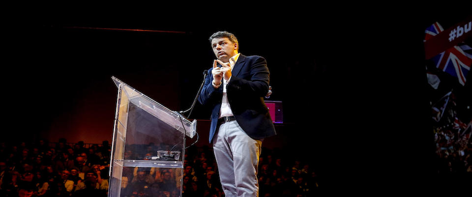 Matteo Renzi negli studi di Cinecittaí durante  la prima assemblea nazionale di Italia Viva, Roma 1 Febbraio 2020. ANSA/GIUSEPPE LAMI