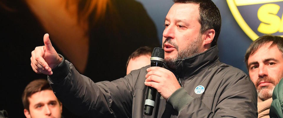 Matteo Salvini e Lucia Borgonzoni durante la festa di ringraziamento con i sostenitori a Vignola, Modena, 01 Febbraio 2020. ANSA / ELISABETTA BARACCHI