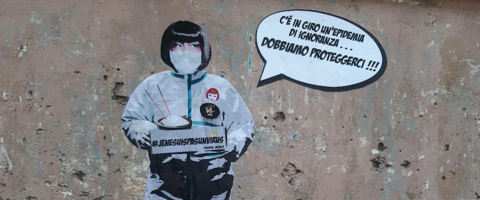 A mural, created by the street artist Laika, which represents an Asian with the mask she says. – There is an epidemic of ignorance around …… We must protect ourselves. – it was built near Piazza Vittorio in the Chinese district of Rome, Italy, 04 February 2020. ANSA/Alessandra Magliaro