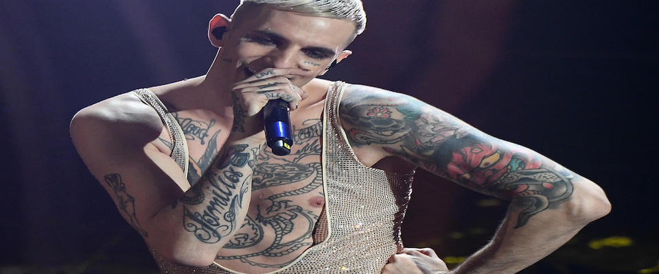 Italian singer Achille Lauro performs during the 70th Sanremo Italian Song Festival, Sanremo, Italy, 04 February 2020. The festival runs from 04 to 08 February.  ANSA/ETTORE FERRARI