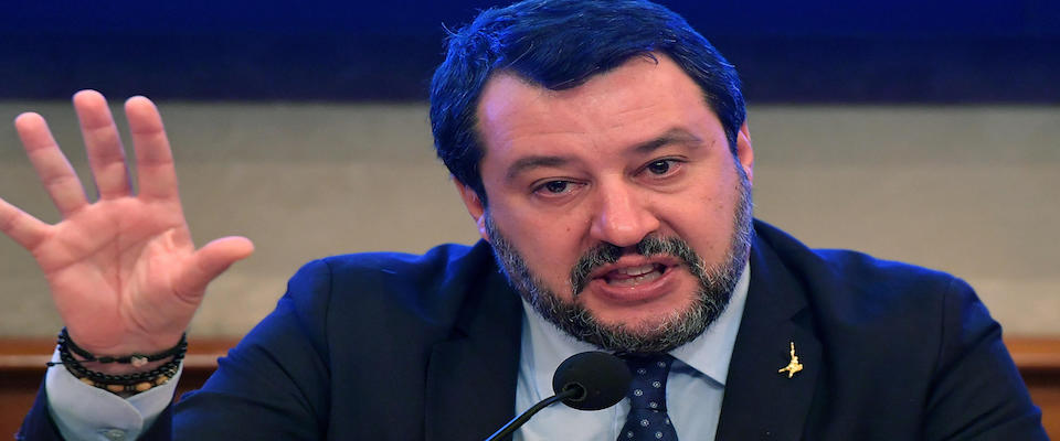 Il leader della Lega Matteo Salvini durante la conferenza stampa per presentare il piano sull’emergenza Coronavirus, Roma, 25 febbraio 2020.  ANSA / ETTORE FERRARI