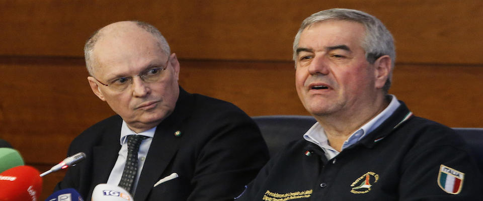 Angelo Borrelli (R), the head of the Civil Protection Department and the government’s coronavirus commissioner, and World Health Organization official Walter Ricciardi  (L), during a press conference about the coronavirus emergency at the headquarters  of the Civil Protection Department, in Rome, Italy, 25 February 2020. Civil Protection Chief Angelo Borrelli said Tuesday that 283 people are known to have contracted the coronavirus in Italy up to now. Borrelli, who is also extraordinary commissioner for the coronavirus emergency, added that two suspected cases in Tuscany have been confirmed.
ANSA/ FABIO FRUSTACI