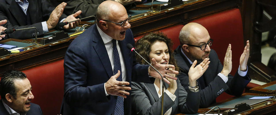 Fabio Rampelli, Fratelli d’Italia, durante la discussione generale  sulla legge di bilancio dello Stato 2020, Camera dei Deputati, Roma 22 dicembre 2019. ANSA/FABIO FRUSTACI