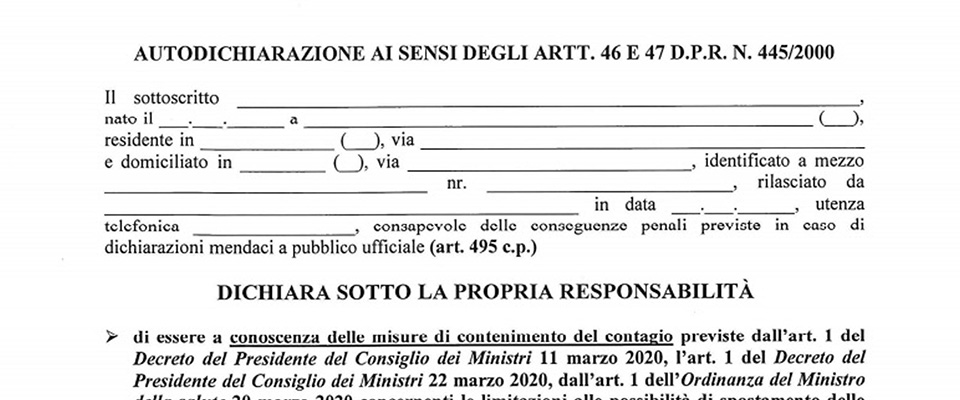 Cambia di nuovo il modulo per l’autocertificazione dei cittadini che intendono fare spostamenti. Lo prevede una circolare inviata ai prefetti dal capo della Polizia, Franco Gabrielli, alla luce del nuovo decreto del presidente del Consiglio pubblicato oggi in Gazzetta Ufficiale e contenente ulteriori misure contro la diffusione del Coronavirus.
ANSA