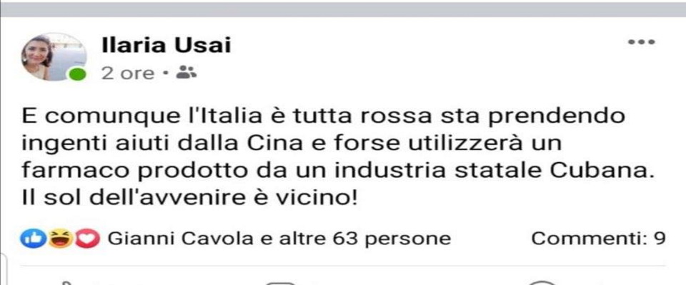 Coronavirus, Ilaria Usai (Sinistra) è raggiante: “L’Italia è tutta rossa. Arriva il Sol dell’Avvenire…”