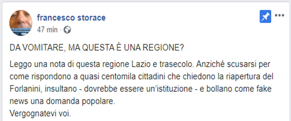 Forlanini alle Ong, Storace: “La Regione si vergogni e si scusi con i cittadini”