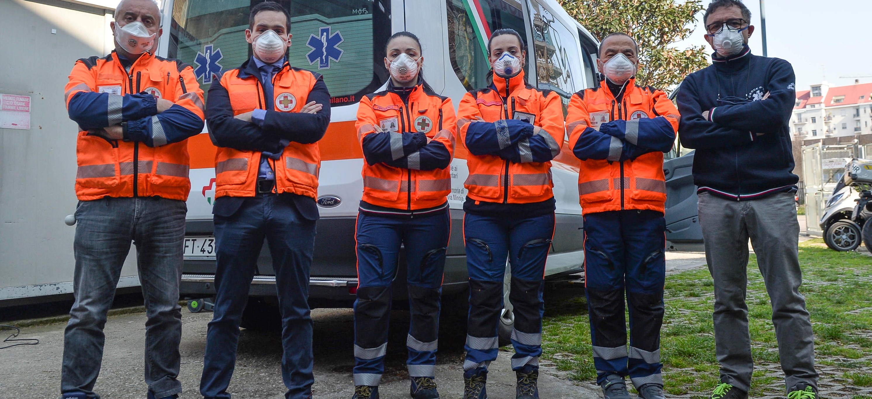 Rescuers of Italian 118 Croce D’Oro prepares to recover a patient disinfecting the ambulance for Coronavirus emergency, Milan, 18 March 2020. ANSA/Andrea Fasani