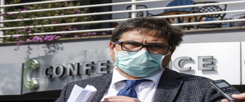 The health councilor of the Lazio Region Alessio D’Amato holds a press conference in Courtyard Marriott hotel used for Coronavirus emergency, in Rome, Italy, 31 March 2020. ANSA/GIUSEPPE LAMI