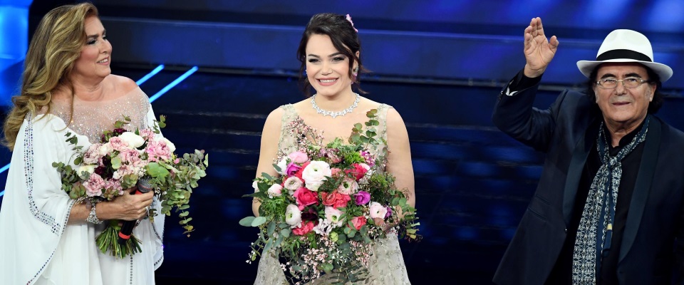 Italian singer Romina Power (L), Italian actress Romina Carrisi (C), daugther of Italian singers Al Bano and Romina Al Bano Carrisi (R) on stage at the Ariston theatre during the 70th Sanremo Italian Song Festival, Sanremo, Italy, 04 February 2020. The festival runs from 04 to 08 February. ANSA/ETTORE FERRARI