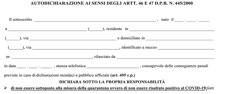 Il nuovo modello di autocertificazione pubblicato sul sito del Viminale, 03 maggio 2020. E’ disponibile il nuovo modello di autodichiarazione per gli spostamenti utilizzabile da domani 04 maggio 2020. Può comunque essere ancora utilizzato il precedente modello barrando le voci non più attuali. L’autodichiarazione, spiega il ministero, è in possesso degli operatori di polizia e può essere compilata al momento del controllo.  ANSA / Immagine tratta dal sito del Viminale  +++ATTENZIONE LA FOTO NON PUO’ ESSERE PUBBLICATA O RIPRODOTTA SENZA L’AUTORIZZAZIONE DELLA FONTE DI ORIGINE CUI SI RINVIA+++   ++NO SALES; NO ARCHIVE; EDITORIAL USE ONLY++