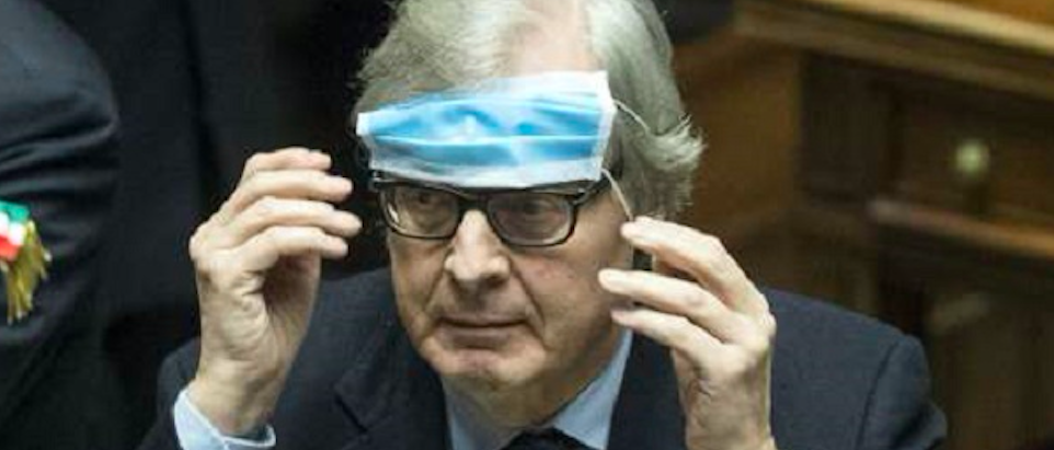 Sgarbi firma un’ordinanza da sindaco di Sutri: «Multa a chi indossa la mascherina»