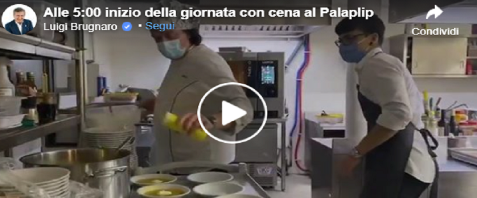 Brugnaro alla cena della beffe a Mestre contro il Dpcm frame e video dalla pagina Facebook del sindaco