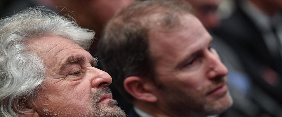 Davide Casaleggio e Beppe Grillo (S), durante la presentazione del Piano nazionale Innovazione, Roma, 17 dicembre 2019.
ANSA/ALESSANDRO DI MEO